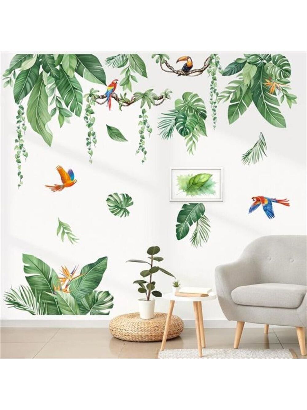Tropical Jungle Leaf Wall Decals Palm Leaf Vine Green Plant Wall Stickers Home